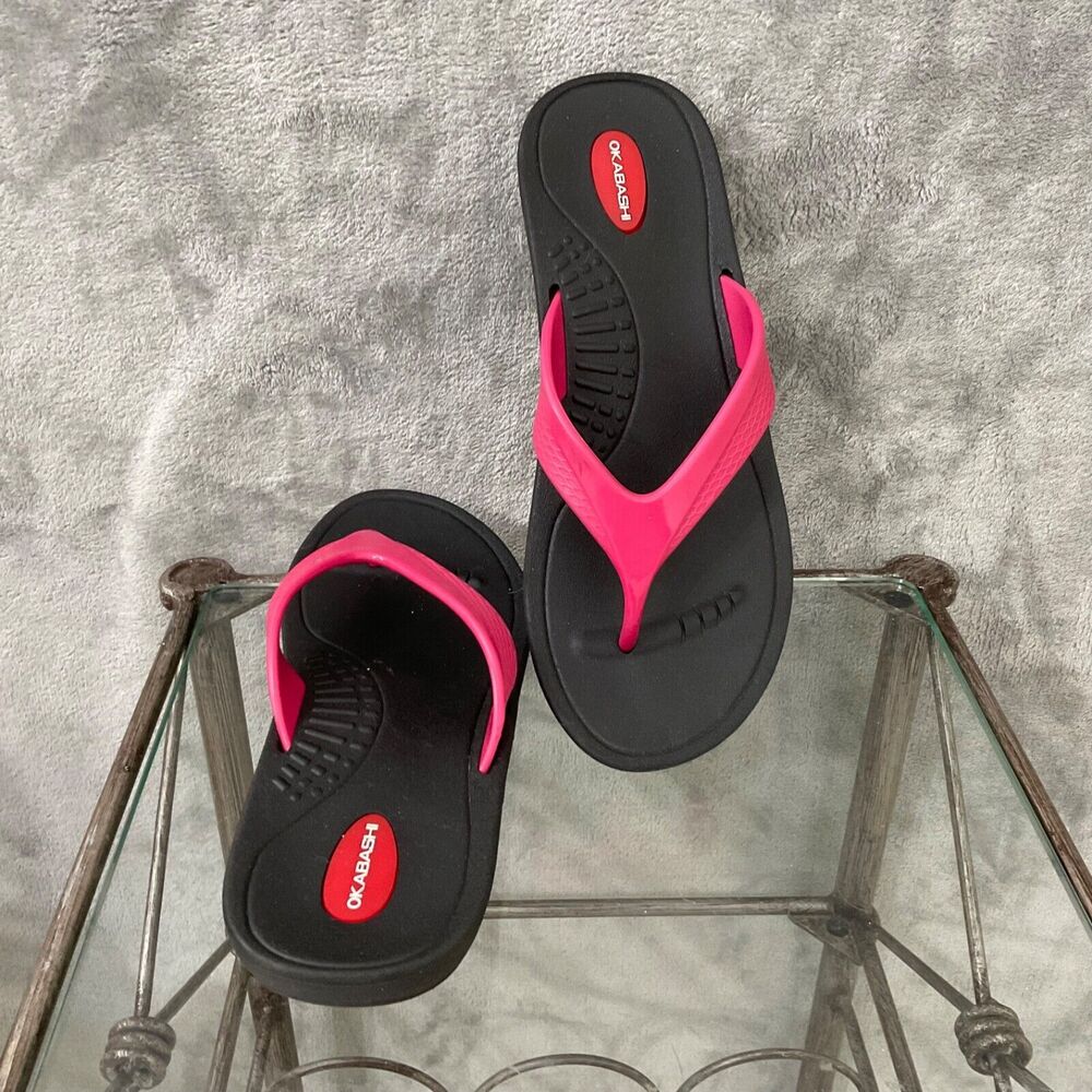 Okabashi Womens Size L Pink Flip Flops Thong Comfort Spa Sandals Made In USA